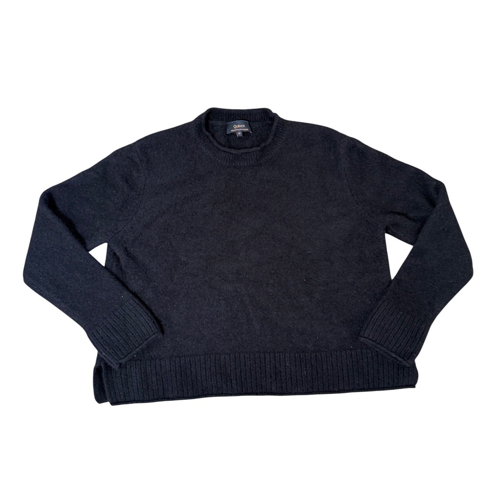 Quince Black 100% Mongolian Cashmere Mock Neck Sweater Size M Relaxed Fit